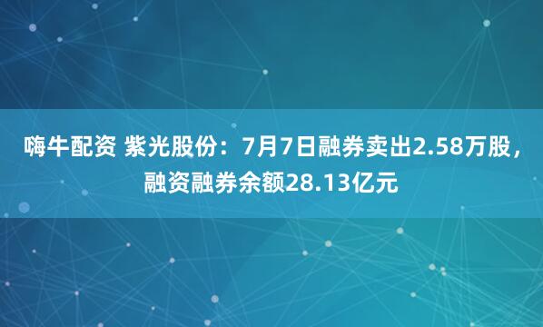 嗨牛配资 紫光股份：7月7日融券卖出2.58万股，融资融券余额28.13亿元
